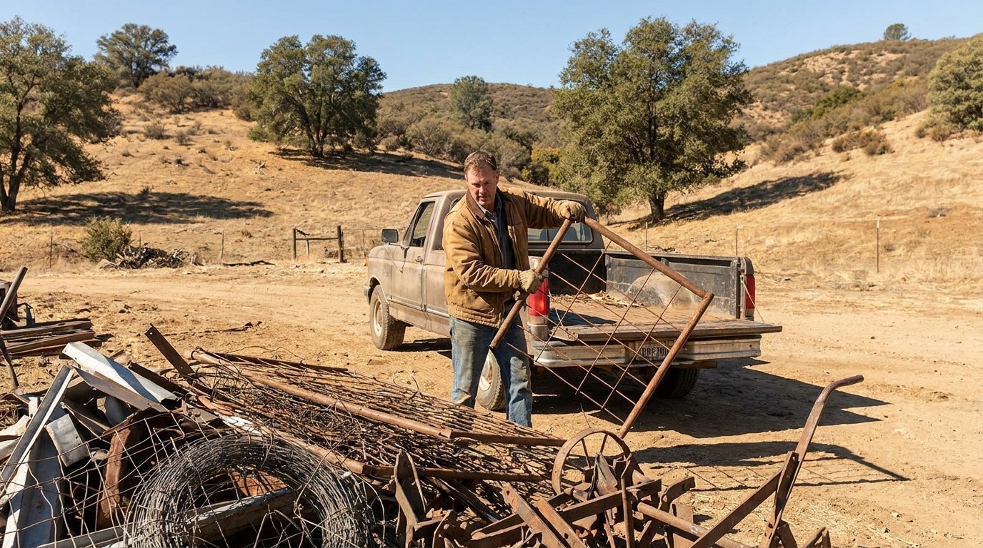 Rural Alpine ranch property with scrap metal ready for recycling pickup