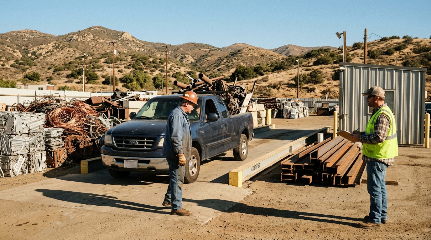 El Cajon scrap metal recycling yard with certified scale and sorted metal piles